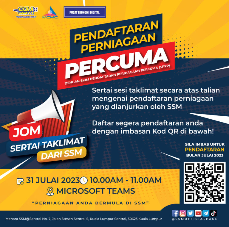 Poster Taklimat Pendaftaran Perniagaan bersama Rakan Digital PEDi 31 Julai 2023